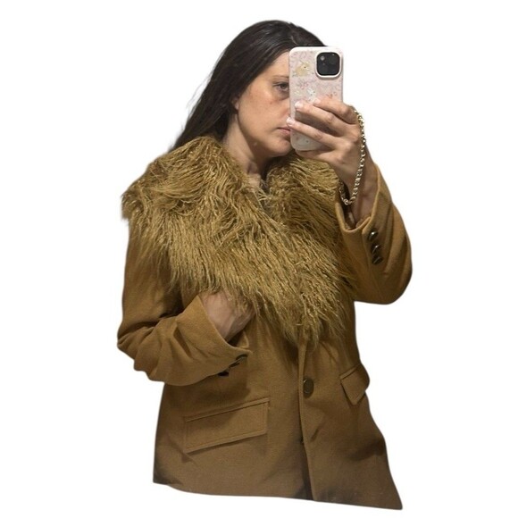Penny Lane Faux Fur Inspired Coat 18W Tan Wool Blend 70's Hippie Festival Vamp - Picture 8 of 16